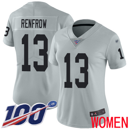 Oakland Raiders Limited Silver Women Hunter Renfrow Jersey NFL Football #13 100th Season Inverted Jersey->women nfl jersey->Women Jersey